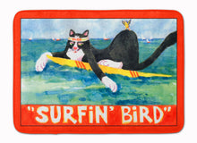 Load image into Gallery viewer, Black and white Cat Surfin Bird Machine Washable Memory Foam Mat 6051RUG