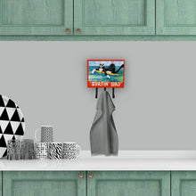 Load image into Gallery viewer, Black and white Cat Surfin Bird Leash Holder or Key Hook