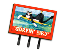 Load image into Gallery viewer, Black and white Cat Surfin Bird Leash Holder or Key Hook