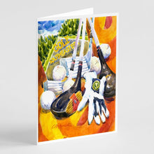 Load image into Gallery viewer, Golf Clubs, Ball and Glove Greeting Cards -  Blank Note Cards – 8-Pack of Artist-Designed Cards with Envelopes