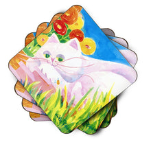 Load image into Gallery viewer, White Cat Coasters - Set of 4 Lightweight Foam, Absorbent Drink Coasters