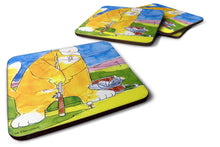 Load image into Gallery viewer, Big Cat golfing with a fishing pole  Coasters - Set of 4 Lightweight Foam, Absorbent Drink Coasters