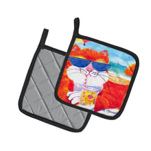 Load image into Gallery viewer, Cool Cat with Sunglasses at the beach Pot Holders - Set of 2 Decorative Kitchen Helpers | Made in the USA 6118PTHD