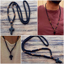 Load image into Gallery viewer, Protection Black Onyx Cross &amp; Rosary Necklace