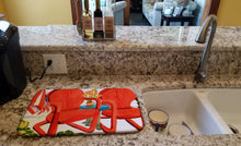 Load image into Gallery viewer, Red Chairs Patio View Dish Drying Mat – Absorbent, Artistic Kitchen Essentials 6140DDM