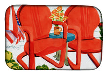 Load image into Gallery viewer, Red Chairs Patio View Dish Drying Mat – Absorbent, Artistic Kitchen Essentials 6140DDM