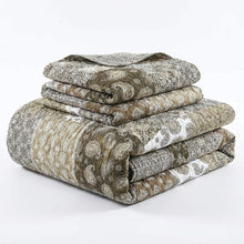 Load image into Gallery viewer, DaDa Bedding Bohemian Olive Brown Moroccan Paisley Floral Filigree Patchwork Cotton Bedspread Set (JHW-885)