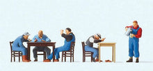 Load image into Gallery viewer, Preiser 10601 HO Scale US Railway Personnel - 5 Workers w/Tables &amp; Chairs