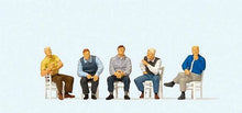 Load image into Gallery viewer, Preiser 10579 HO Scale Pedestrians -- Waiting Men Sitting on Chairs pkg(5)
