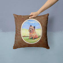 Load image into Gallery viewer, Cairn Terrier and the Chipmunk Throw Pillow - 14x14 Decorative Pillow – Art for Your Home &amp; Patio 7017PW1414