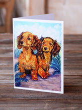 Load image into Gallery viewer, Long Hair Red Dachshund Two Peas Greeting Cards -  Blank Note Cards – 8-Pack of Artist-Designed Cards with Envelopes
