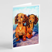 Load image into Gallery viewer, Long Hair Red Dachshund Two Peas Greeting Cards -  Blank Note Cards – 8-Pack of Artist-Designed Cards with Envelopes