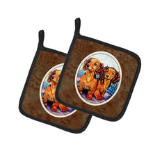 Load image into Gallery viewer, Long Hair Red Dachshund Two Peas Pot Holders - Set of 2 Decorative Kitchen Helpers | Made in the USA 7022PTHD