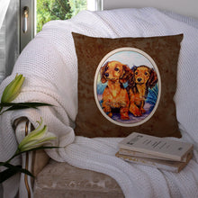 Load image into Gallery viewer, Long Hair Red Dachshund Two Peas Throw Pillow - 14x14 Decorative Pillow – Art for Your Home &amp; Patio 7022PW1414