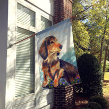 Load image into Gallery viewer, Dachshund chocolate and tan Long Haired Flag Canvas House Size