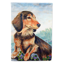 Load image into Gallery viewer, Dachshund chocolate and tan Long Haired Flag Canvas House Size