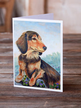 Load image into Gallery viewer, Long Hair Chocolate and Cream Dachshund Greeting Cards -  Blank Note Cards – 8-Pack of Artist-Designed Cards with Envelopes