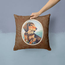 Load image into Gallery viewer, Long Hair Chocolate and Cream Dachshund Throw Pillow - 14x14 Decorative Pillow – Art for Your Home &amp; Patio 7023PW1414