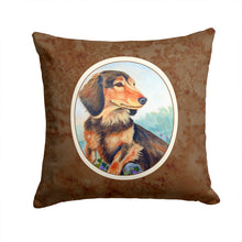 Load image into Gallery viewer, Long Hair Chocolate and Cream Dachshund Throw Pillow - 14x14 Decorative Pillow – Art for Your Home &amp; Patio 7023PW1414