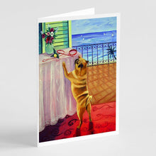 Load image into Gallery viewer, Helping Himself Fawn Pug Greeting Cards -  Blank Note Cards – 8-Pack of Artist-Designed Cards with Envelopes