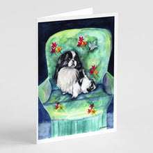 Load image into Gallery viewer, Japanese Chin in Momma's Chair Greeting Cards -  Blank Note Cards – 8-Pack of Artist-Designed Cards with Envelopes