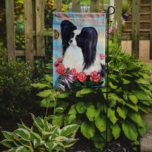 Load image into Gallery viewer, Black and White Papillon in Roses Garden Flag – Decorative Outdoor Yard Flag