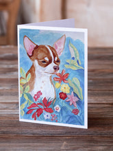 Load image into Gallery viewer, Chihuahua in flowers  Greeting Cards -  Blank Note Cards – 8-Pack of Artist-Designed Cards with Envelopes