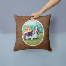 Load image into Gallery viewer, Basset Hound Double Trouble Throw Pillow - 14x14 Decorative Pillow – Art for Your Home &amp; Patio 7061PW1414