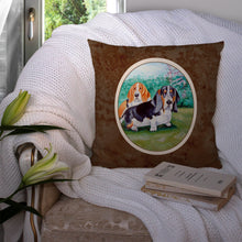 Load image into Gallery viewer, Basset Hound Double Trouble Throw Pillow - 14x14 Decorative Pillow – Art for Your Home &amp; Patio 7061PW1414