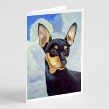 Load image into Gallery viewer, Min Pin Black and Tan  Greeting Cards -  Blank Note Cards – 8-Pack of Artist-Designed Cards with Envelopes