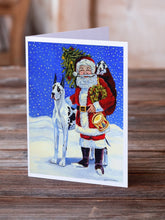 Load image into Gallery viewer, Harlequin Great Dane with Santa Claus  Greeting Cards -  Blank Note Cards – 8-Pack of Artist-Designed Cards with Envelopes