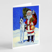 Load image into Gallery viewer, Harlequin Great Dane with Santa Claus  Greeting Cards -  Blank Note Cards – 8-Pack of Artist-Designed Cards with Envelopes