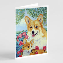 Load image into Gallery viewer, Corgi Momma loves Roses  Greeting Cards -  Blank Note Cards – 8-Pack of Artist-Designed Cards with Envelopes