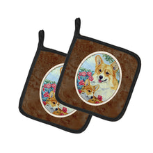 Load image into Gallery viewer, Corgi Momma loves Roses Pot Holders - Set of 2 Decorative Kitchen Helpers | Made in the USA 7084PTHD