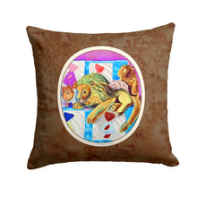 Load image into Gallery viewer, Pomeranian on the Couch with Toy Tiger Throw Pillow - 14x14 Decorative Pillow – Art for Your Home &amp; Patio 7103PW1414