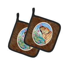 Load image into Gallery viewer, Shar Pei Smell the flowers Pot Holders - Set of 2 Decorative Kitchen Helpers | Made in the USA 7105PTHD