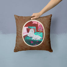 Load image into Gallery viewer, Maltese and puppy waiting on you Throw Pillow - 14x14 Decorative Pillow – Art for Your Home &amp; Patio 7110PW1414