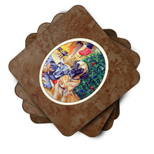 Load image into Gallery viewer, Fawn and Blue Great Dane waiting on Christmas Foam Coaster  7111FC
