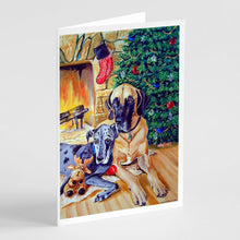Load image into Gallery viewer, Fawn and Blue Great Dane waiting on Christmas  Greeting Cards -  Blank Note Cards – 8-Pack of Artist-Designed Cards with Envelopes