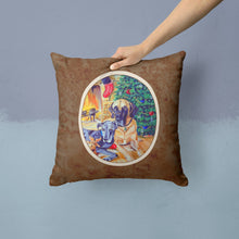 Load image into Gallery viewer, Fawn and Blue Great Dane waiting on Christmas Throw Pillow - 14x14 Decorative Pillow – Art for Your Home &amp; Patio 7111PW1414