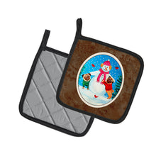 Load image into Gallery viewer, Snowman with Pug Winter Snowman Pot Holders - Set of 2 Decorative Kitchen Helpers | Made in the USA 7115PTHD