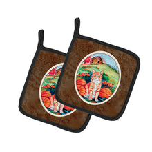 Load image into Gallery viewer, Tabby Cat in Pumpins Pot Holders - Set of 2 Decorative Kitchen Helpers | Made in the USA 7123PTHD