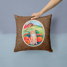 Load image into Gallery viewer, Tabby Cat in Pumpins Throw Pillow - 14x14 Decorative Pillow – Art for Your Home &amp; Patio 7123PW1414
