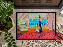 Load image into Gallery viewer, Westie with Mom and a view Indoor Outdoor Mat 18x27 Doormat