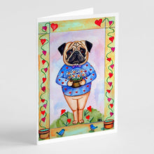 Load image into Gallery viewer, Pug Valentine's Hearts Greeting Cards -  Blank Note Cards – 8-Pack of Artist-Designed Cards with Envelopes