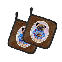 Load image into Gallery viewer, Pug Valentine's Hearts Pot Holders - Set of 2 Decorative Kitchen Helpers | Made in the USA 7132PTHD
