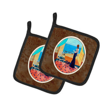 Load image into Gallery viewer, Lady with her Pug Pot Holders - Set of 2 Decorative Kitchen Helpers | Made in the USA 7133PTHD