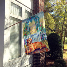 Load image into Gallery viewer, Golden Retriever with puppy at the gate Flag Canvas House Size