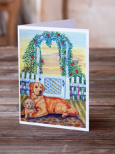Load image into Gallery viewer, Golden Retriever and puppy at the fence Greeting Cards -  Blank Note Cards – 8-Pack of Artist-Designed Cards with Envelopes