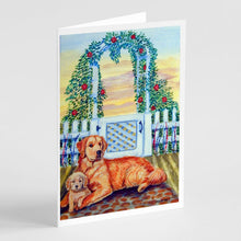 Load image into Gallery viewer, Golden Retriever and puppy at the fence Greeting Cards -  Blank Note Cards – 8-Pack of Artist-Designed Cards with Envelopes